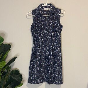 Liz Claiborne chambray blue with Polka Dot sleeveless collared Dress